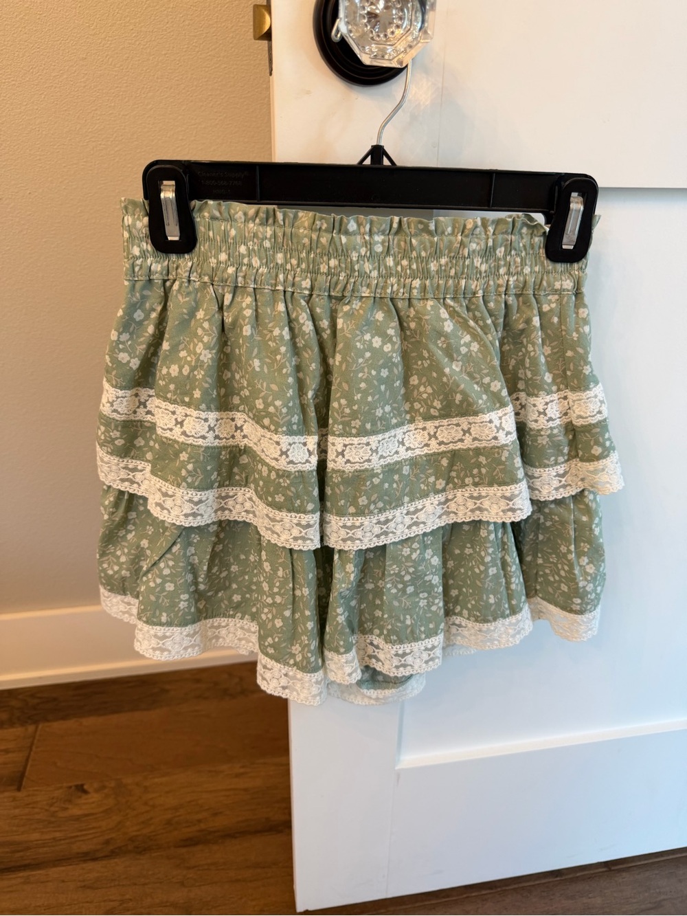 Altar'd State Light Green Floral Tiered Mini Skirt